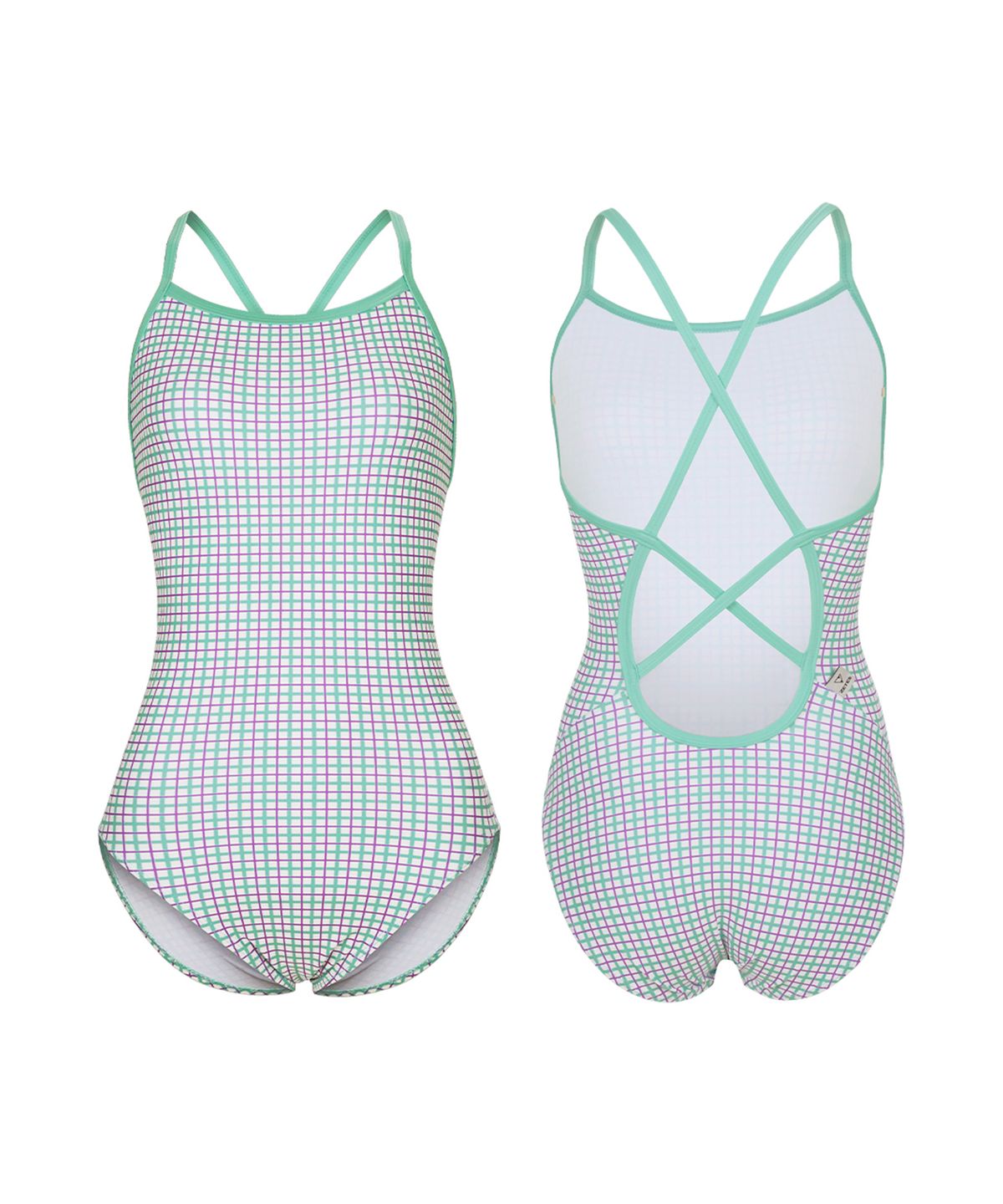제테스(ZETES) 여성 파워쉴드 크로스 딥 티어드롭백 원피스 수영복 MINT GRID L9A6053