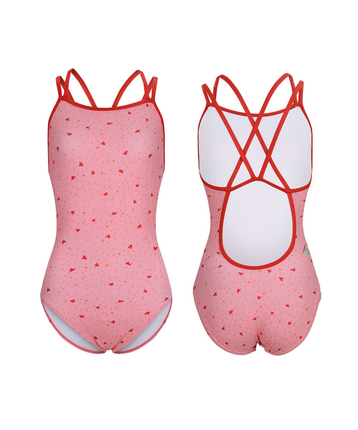 제테스(ZETES) 여성 파워쉴드 더블스트랩 크로스백 원피스 수영복 HEART SPRINKLE PINK L9A6009