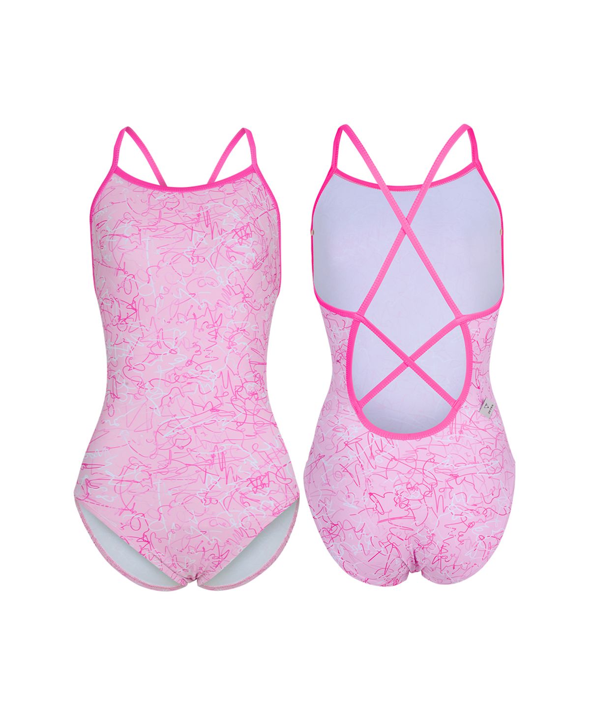 제테스(ZETES) 여성 파워쉴드 크로스 딥 티어드롭백 원피스 수영복 SCRIBBLE PINK L9A6056