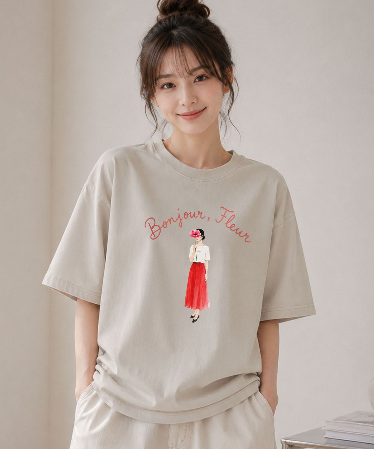 원헌드레드퍼센트(OHP) OHPxJOY 봉주르 피그먼트 반팔티