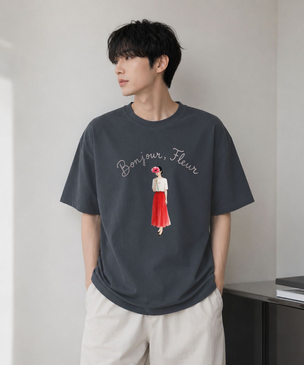원헌드레드퍼센트(OHP) OHPxJOY 봉주르 피그먼트 반팔티
