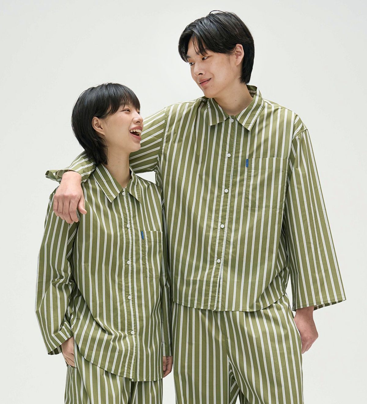 핀카(FINCA) GR103 클래식 홈웨어 파자마 셋업_카키 레이어 스트라이프 2SIZES (선물패키지포함)