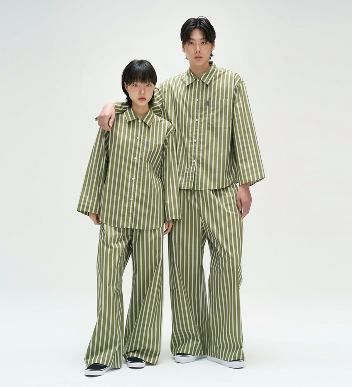 핀카(FINCA) GR103 클래식 홈웨어 파자마 셋업_카키 레이어 스트라이프 2SIZES (선물패키지포함)