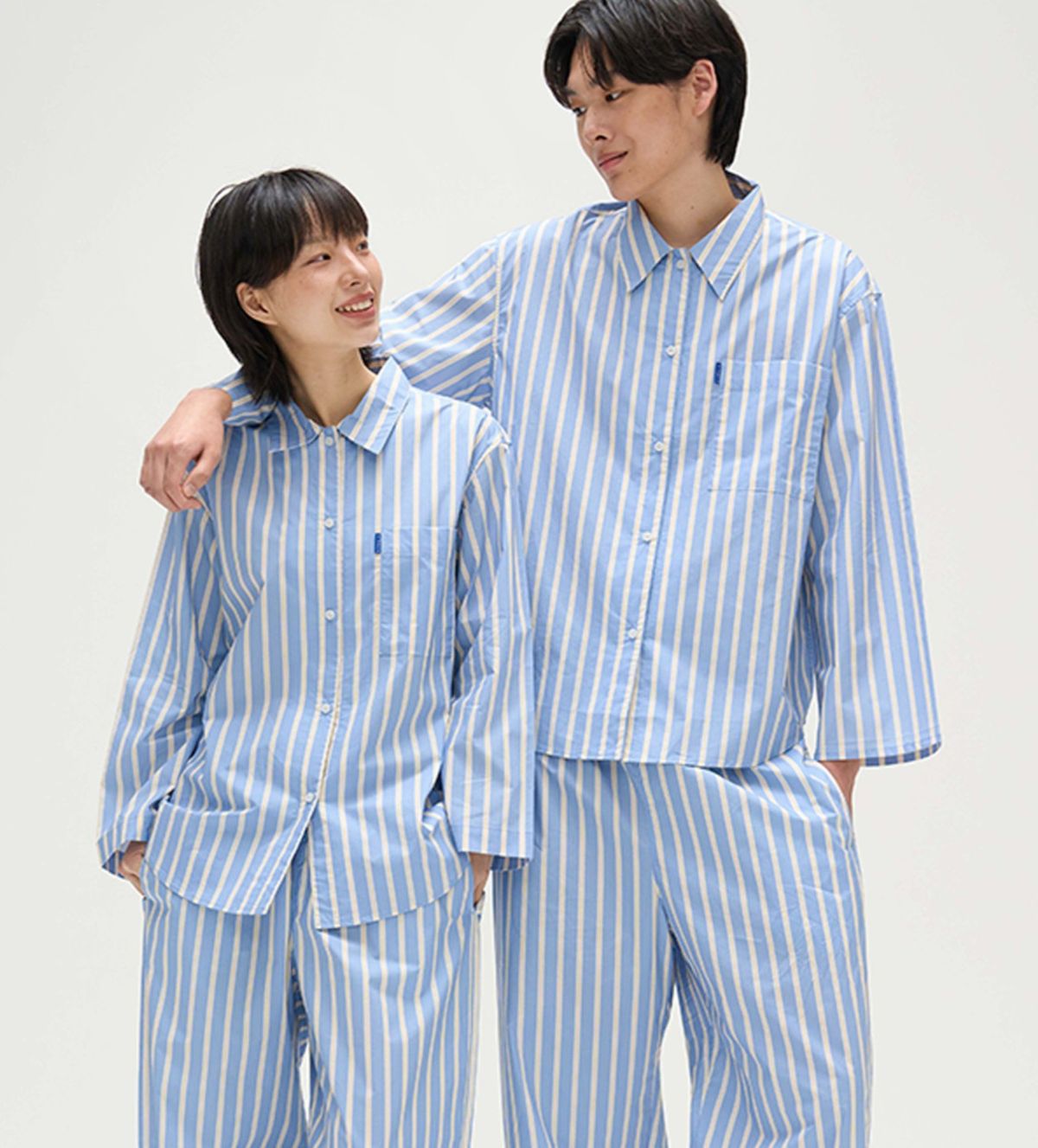 핀카(FINCA) BL107 클래식 홈웨어 파자마 셋업_블루 레이어 스트라이프 2SIZES (선물패키지포함)