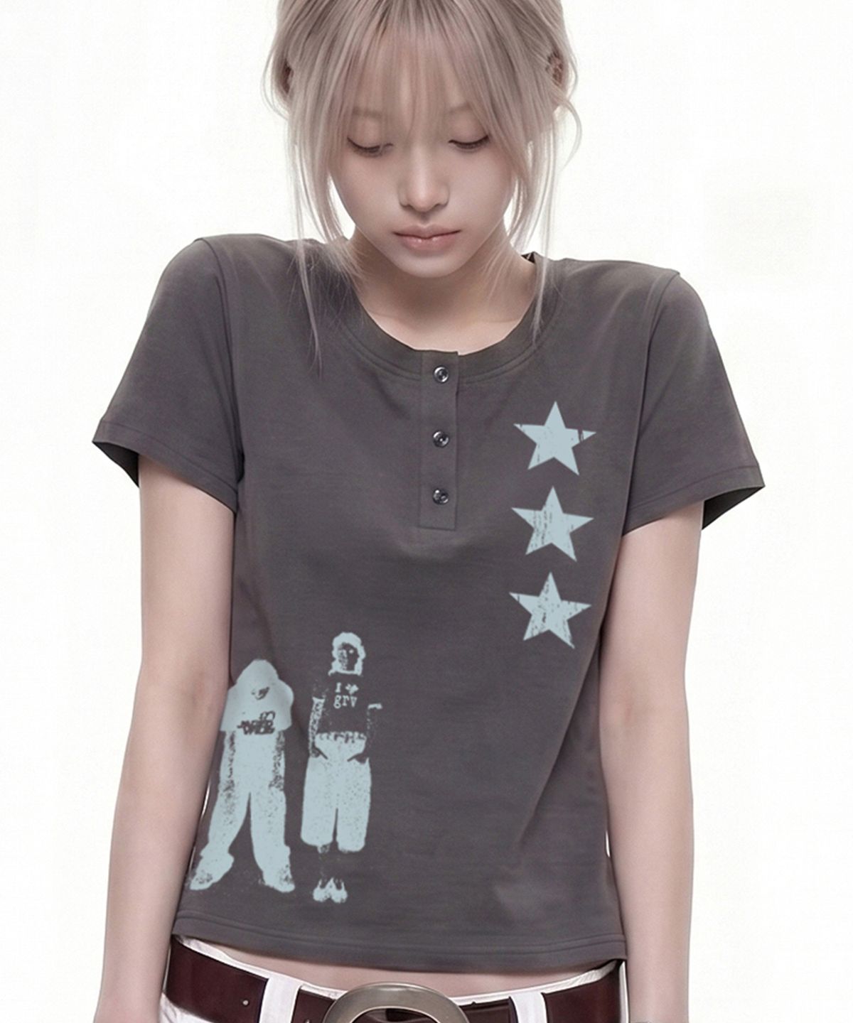 그레이버(GRAVER) [UNISEX]STAR3 헨리넥반팔티 2color