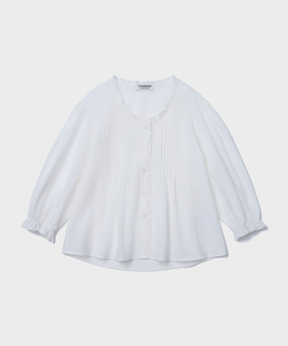 튜드먼트(TTUDEMENT) PINTUCK LACE FRILL BLOUSE_IVORY