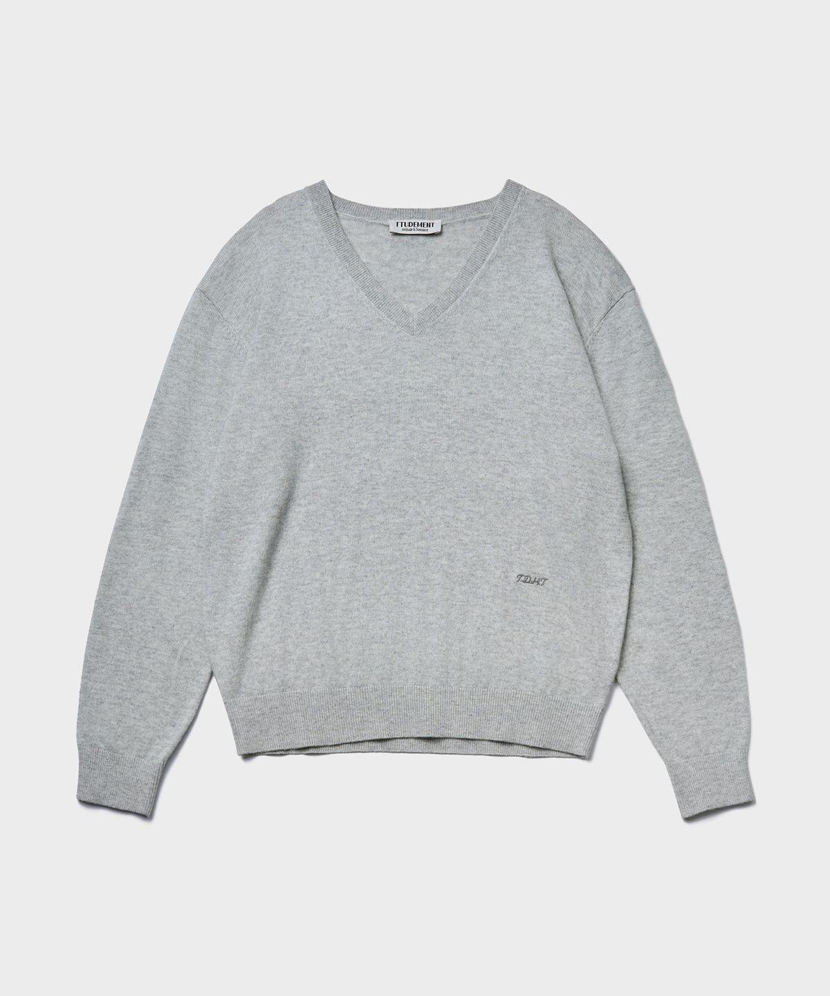 튜드먼트(TTUDEMENT) ESSENTIAL CASH BLEND V-NECK KNIT_MELANGE GREY