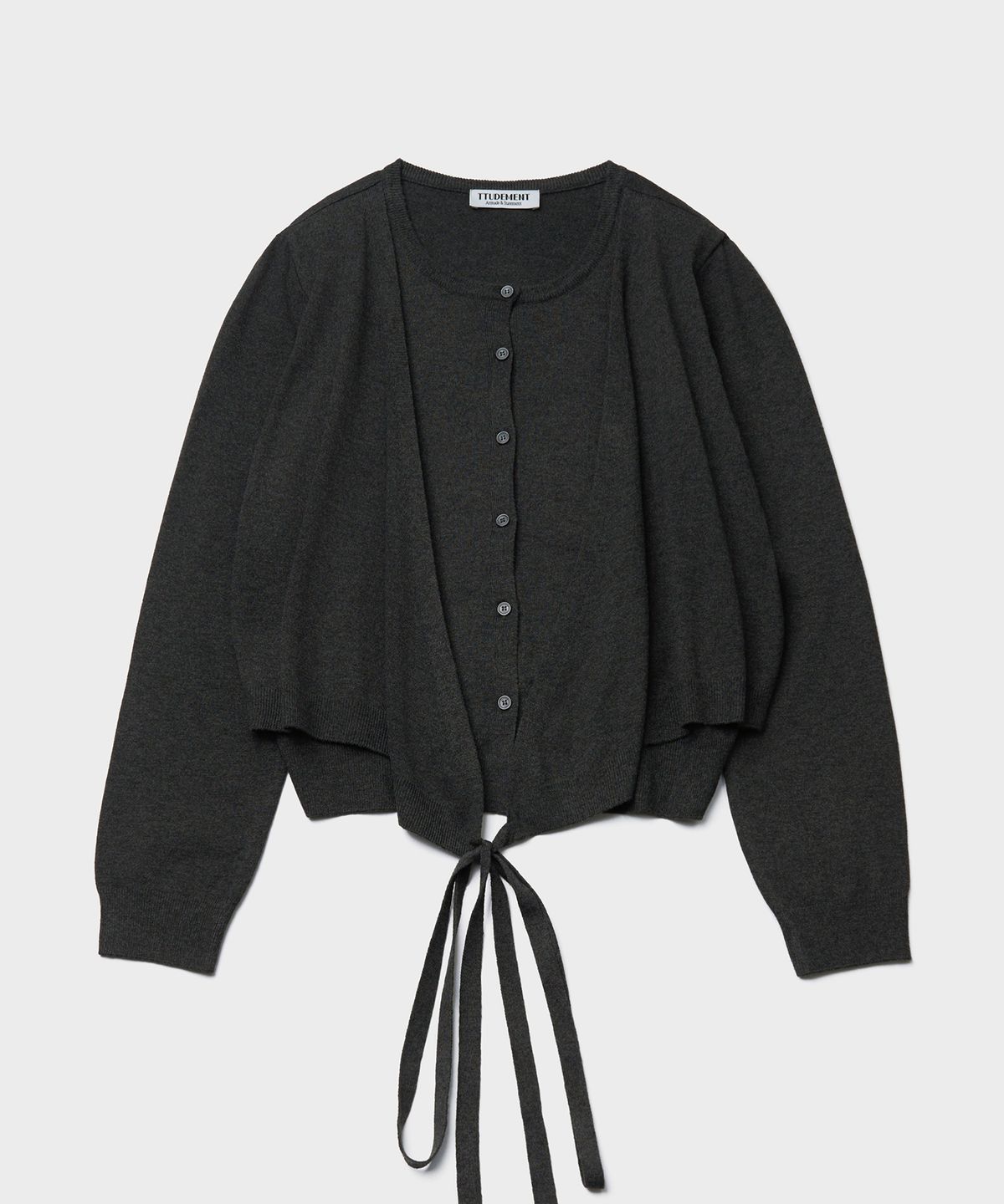 튜드먼트(TTUDEMENT) WRAP LAYERED CARDIGAN_CHARCOAL