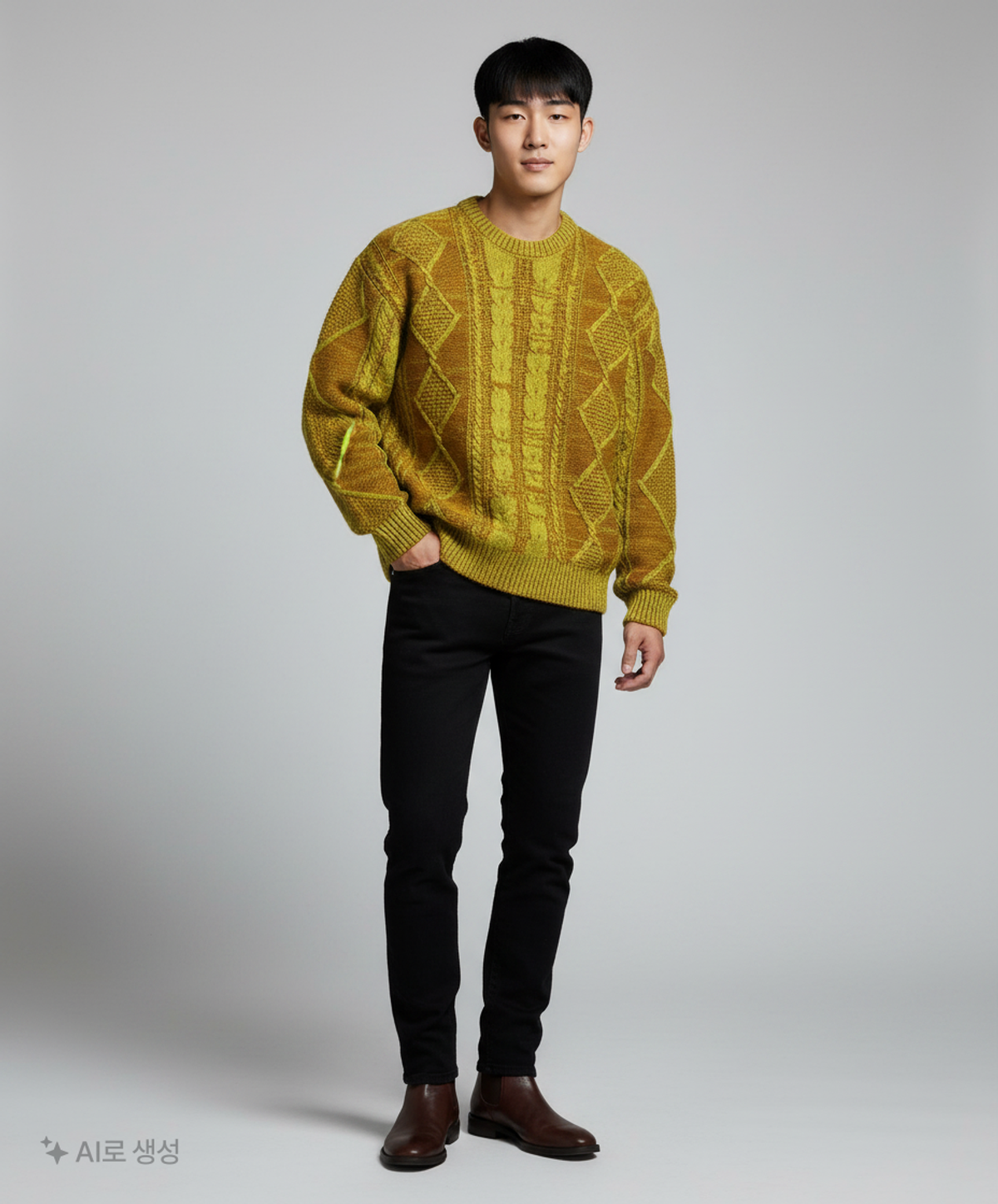 코드그라피(CGP) 케이블 이중우수 풀오버 니트_옐로우 L