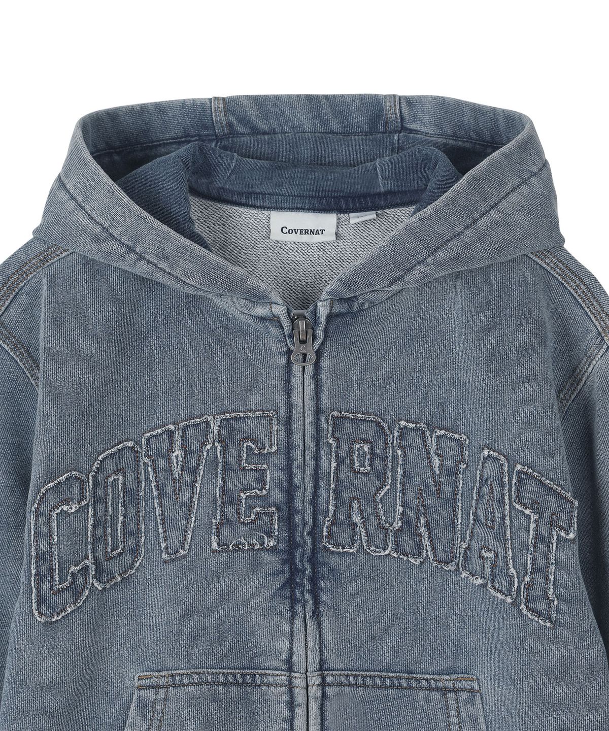 커버낫 키즈(COVERNAT KIDS) 데님저지 오버핏 아치로고 후드집업 블루 CK2603HZ06BL