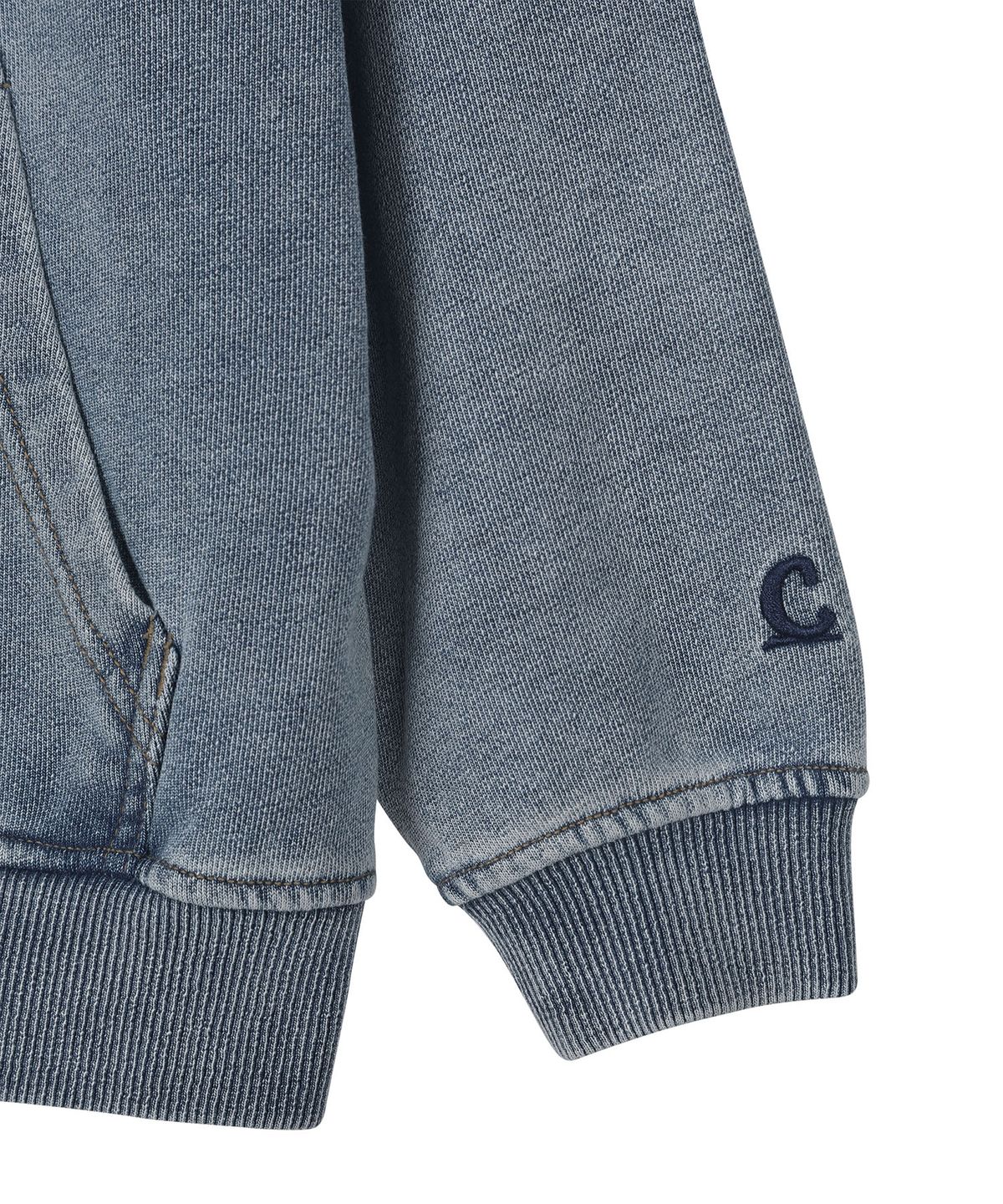 커버낫 키즈(COVERNAT KIDS) 데님저지 오버핏 아치로고 후드집업 블루 CK2603HZ06BL