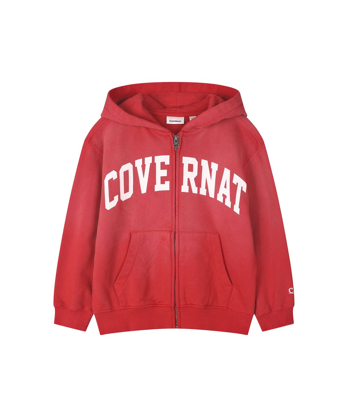 커버낫 키즈(COVERNAT KIDS) 피그먼트 오버핏 아치로고 후드집업 레드 CK2603HZ04RD