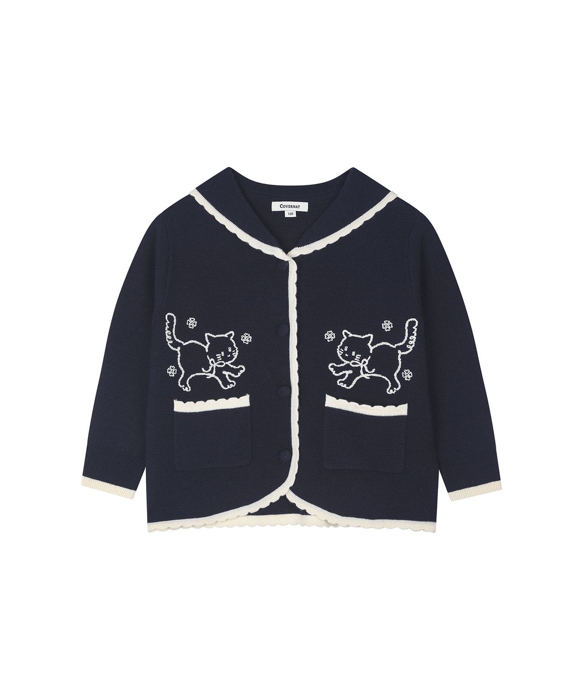커버낫 키즈(COVERNAT KIDS) 캣 포켓 스캘럽 가디건 네이비 CK2603CD72NA
