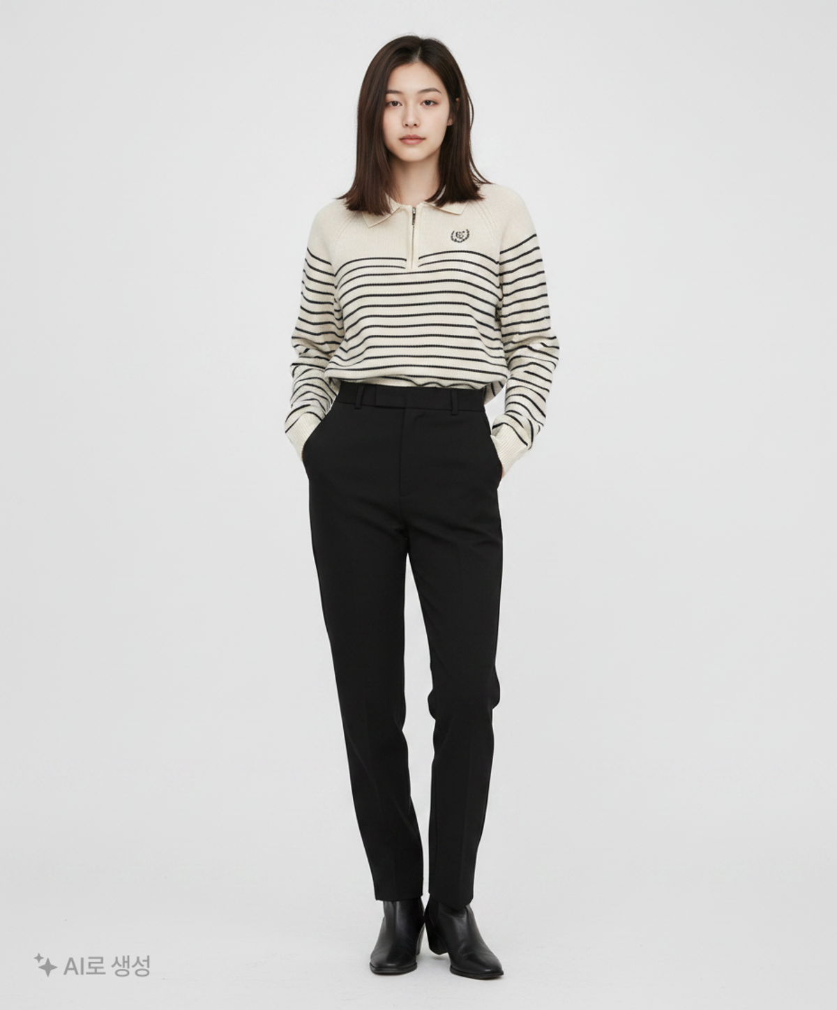 마리끌레르(MARIE CLAIRE) 울 블렌드 스트라이프 카라 니트 풀오버(MADCKN01M8) FREE