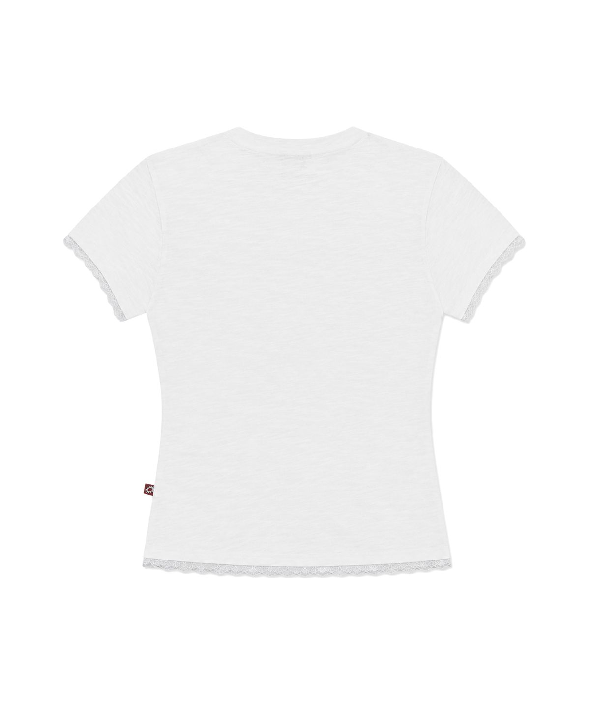 에스이에스티(S'EST) Lace Trim V-neck Slim Fit T-shirts White