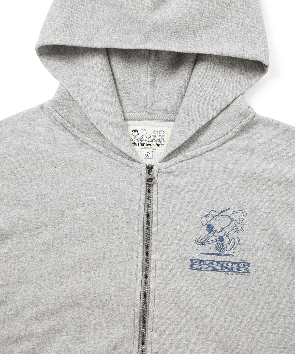 디스이즈네버댓(THISISNEVERTHAT) TNT PEANUTS Zip Up Hoodie Heather Grey