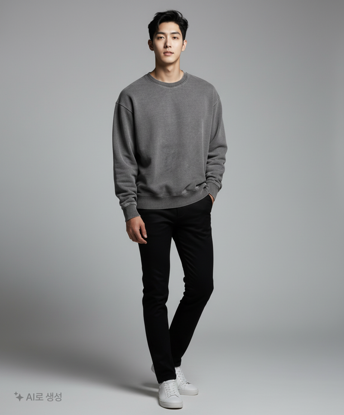 소버먼트(SOVERMENT) 980G 피그먼트 맨투맨-차콜- EXTRA LARGE