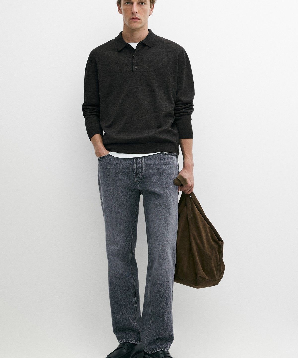 마시모두띠(MASSIMO DUTTI) 100% 메리노 울 니트 폴로 스웨터