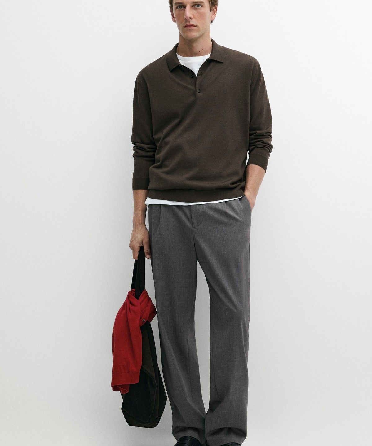 마시모두띠(MASSIMO DUTTI) 100% 메리노 울 니트 폴로 스웨터