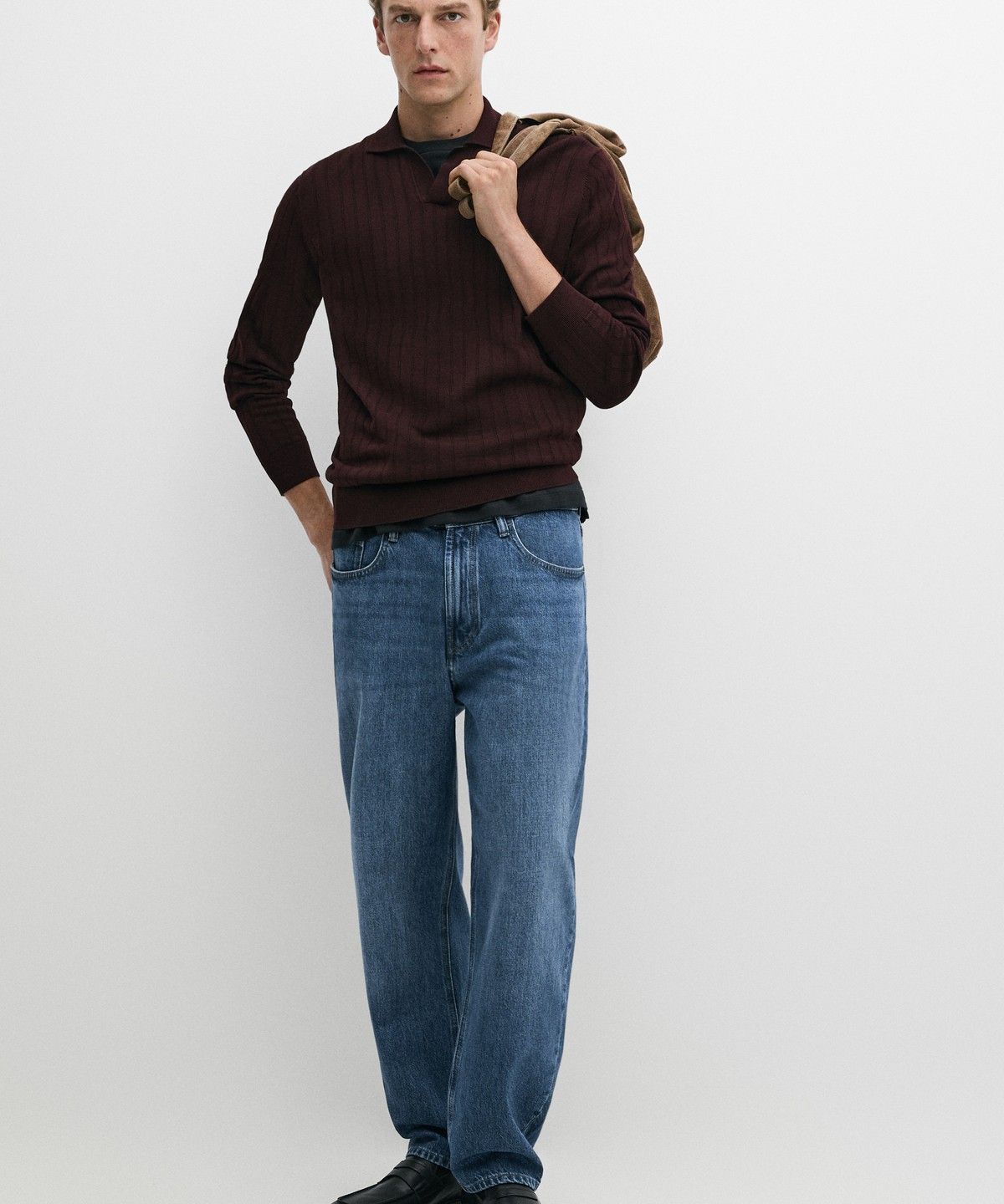 마시모두띠(MASSIMO DUTTI) 100% 코튼 니트 폴로 스웨터