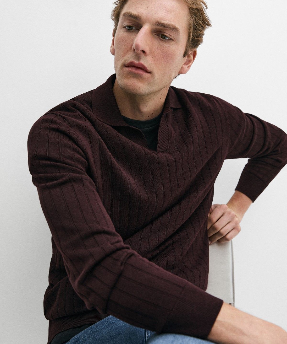 마시모두띠(MASSIMO DUTTI) 100% 코튼 니트 폴로 스웨터