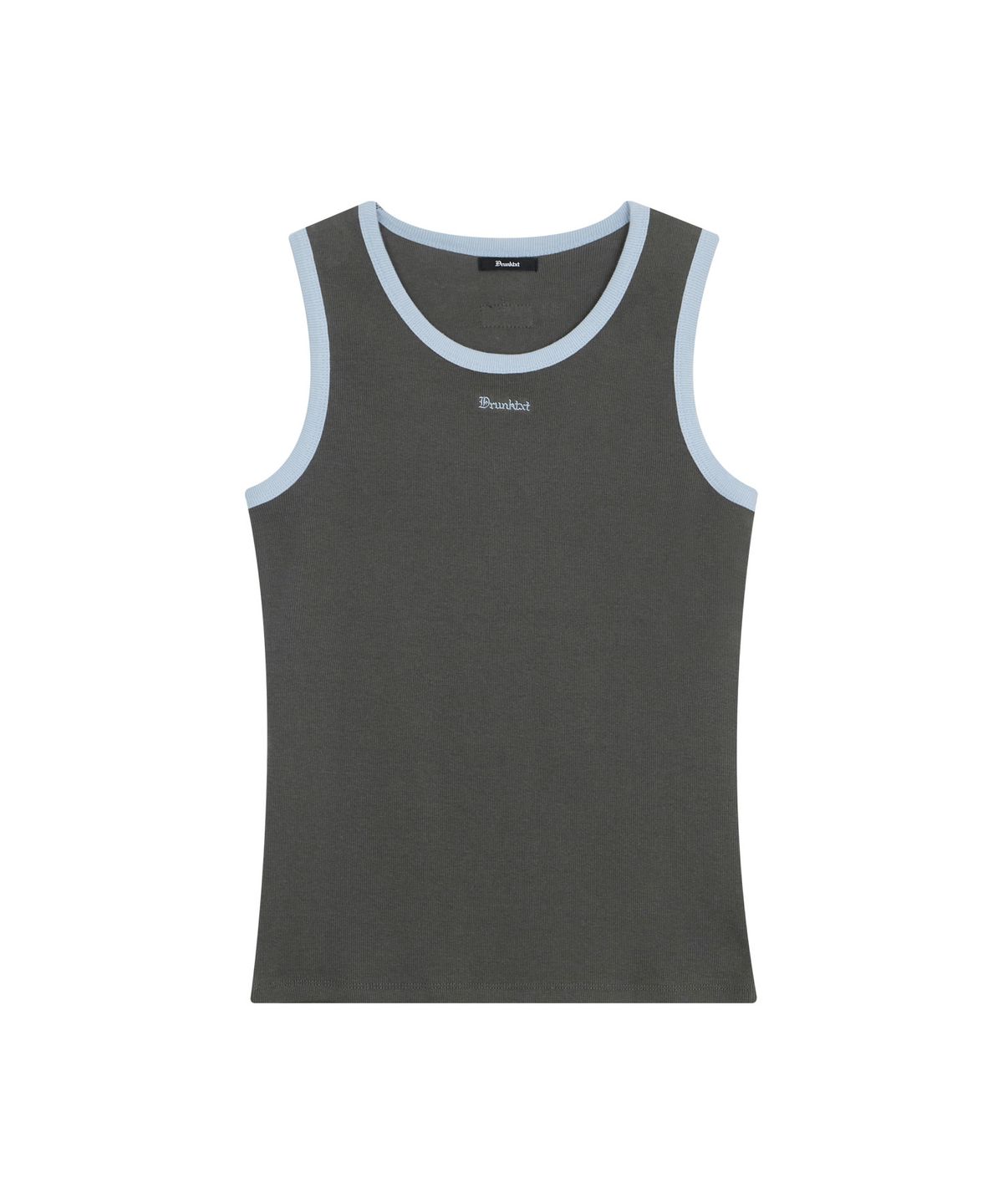 드렁크텍스트(DRUNKTXT) [Drunktxt X Khaki Studio] Layered Two-Tone Tank Top [Sky Blue/Charcoal]