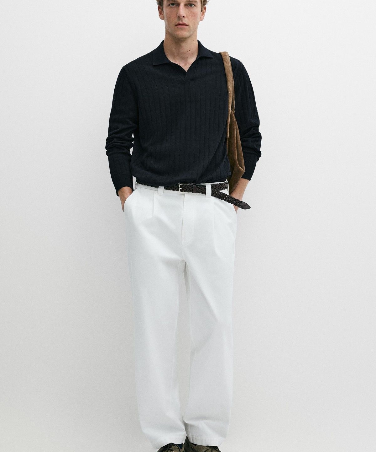 마시모두띠(MASSIMO DUTTI) 100% 코튼 니트 폴로 스웨터