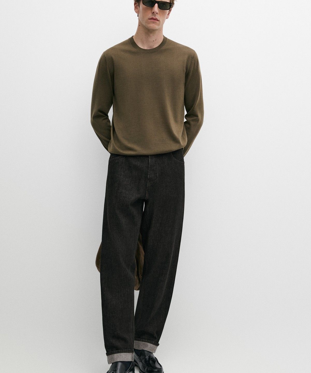 마시모두띠(MASSIMO DUTTI) 100% 메리노 울 라운드넥 니트 스웨터