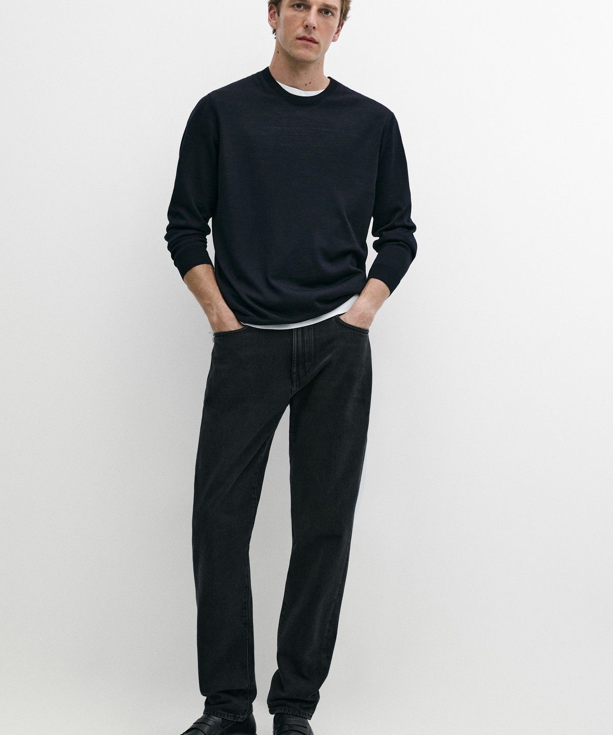 마시모두띠(MASSIMO DUTTI) 100% 메리노 울 라운드넥 니트 스웨터