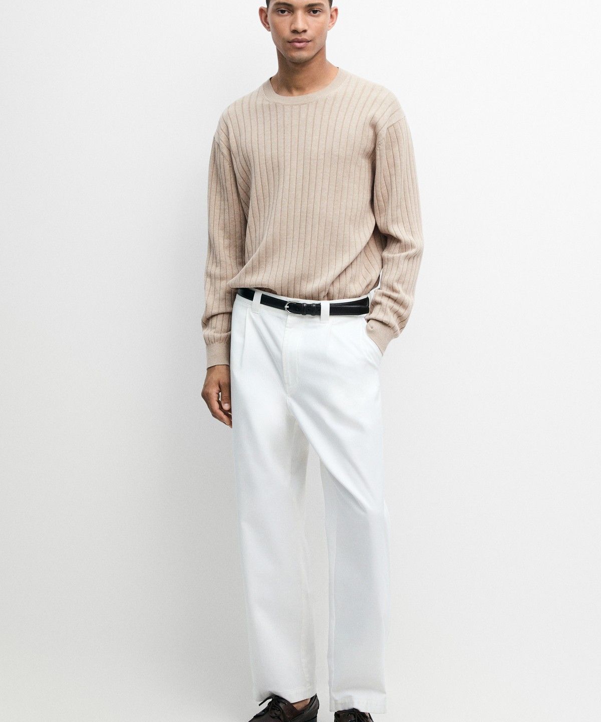 마시모두띠(MASSIMO DUTTI) 100% 코튼 리브드 니트 스웨터