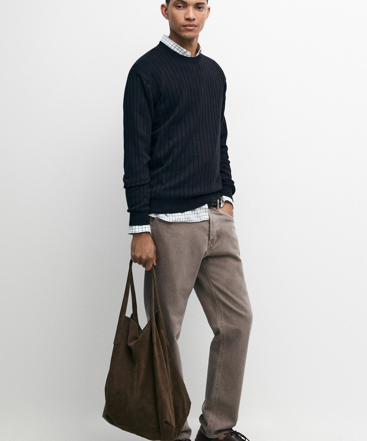 마시모두띠(MASSIMO DUTTI) 100% 코튼 리브드 니트 스웨터