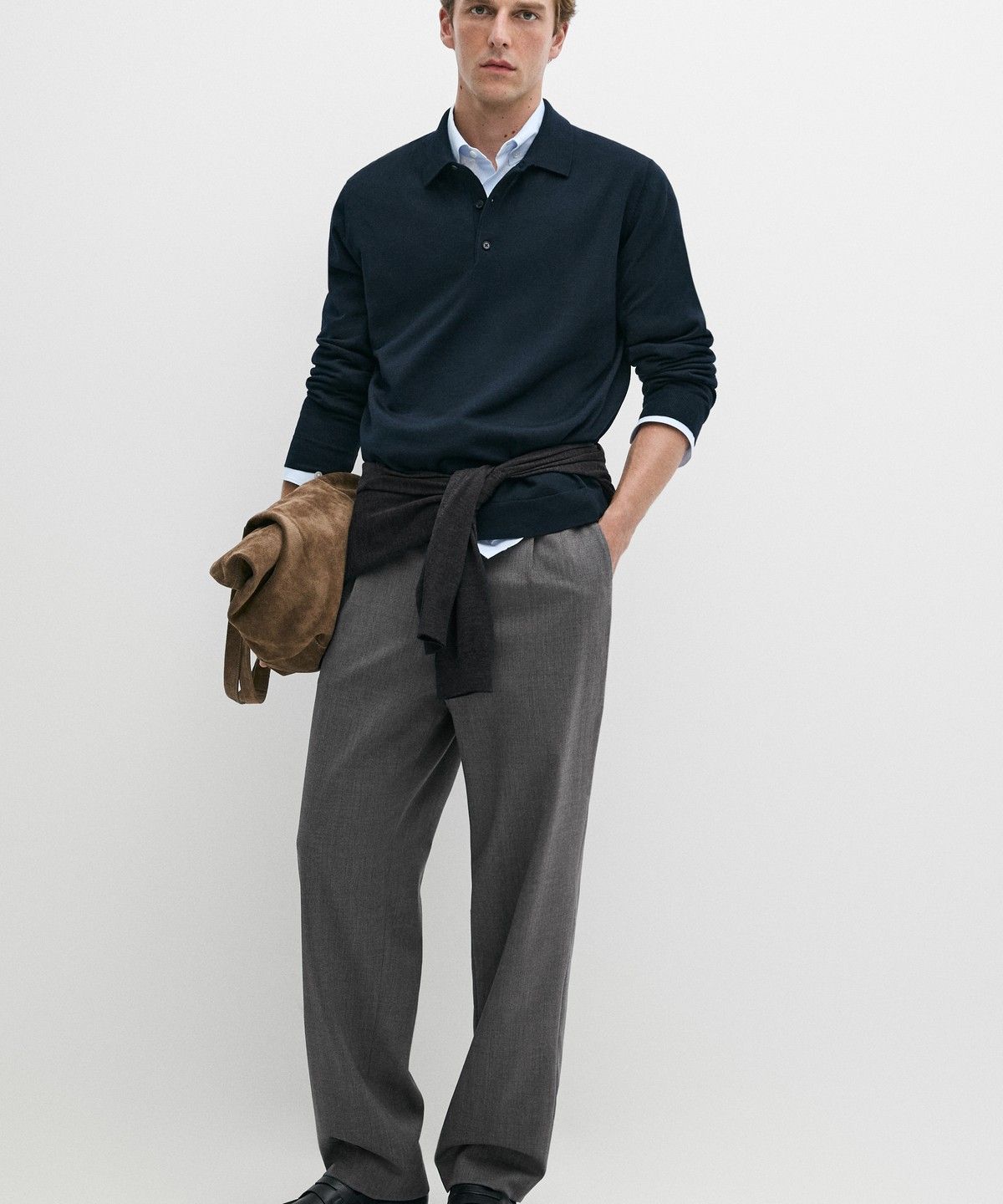 마시모두띠(MASSIMO DUTTI) 100% 메리노 울 니트 폴로 스웨터