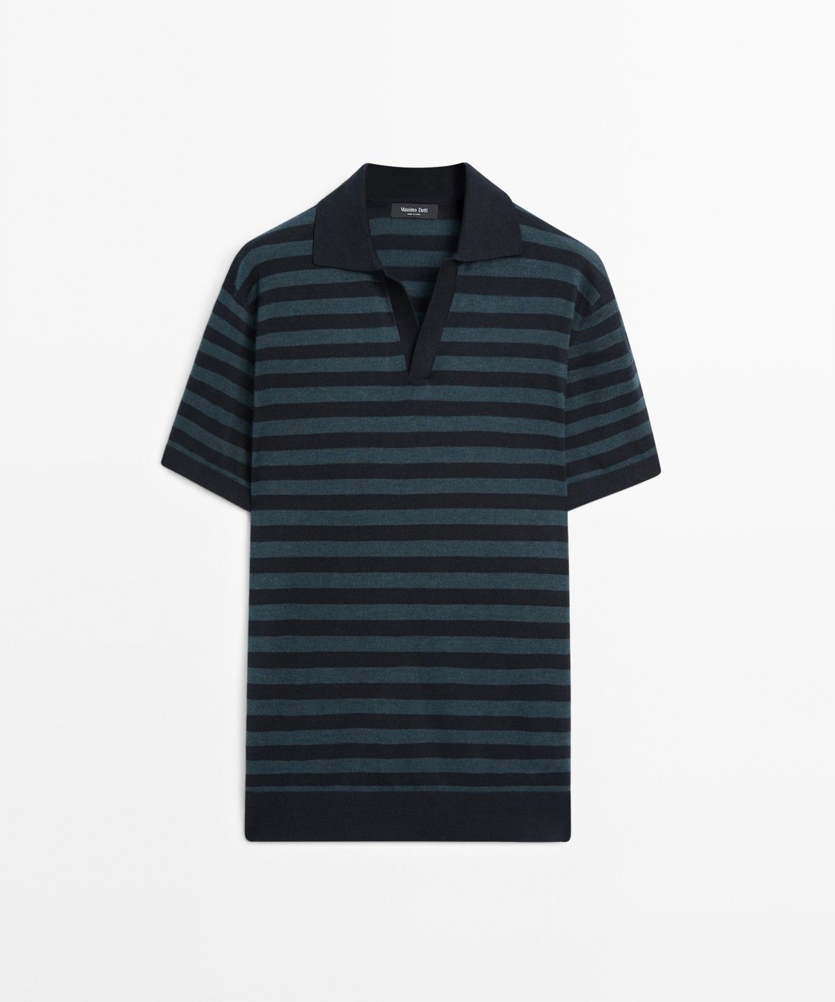 마시모두띠(MASSIMO DUTTI) 스트라이프 배색 니트 폴로 스웨터