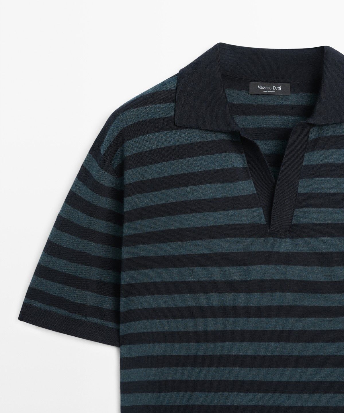 마시모두띠(MASSIMO DUTTI) 스트라이프 배색 니트 폴로 스웨터