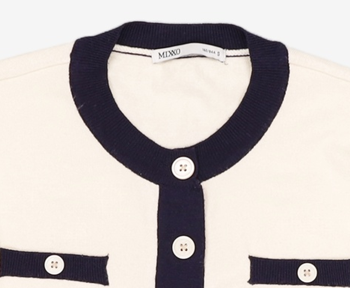 미쏘(MIXXO) 라운드넥 배색 가디건 MIWCKB912T S