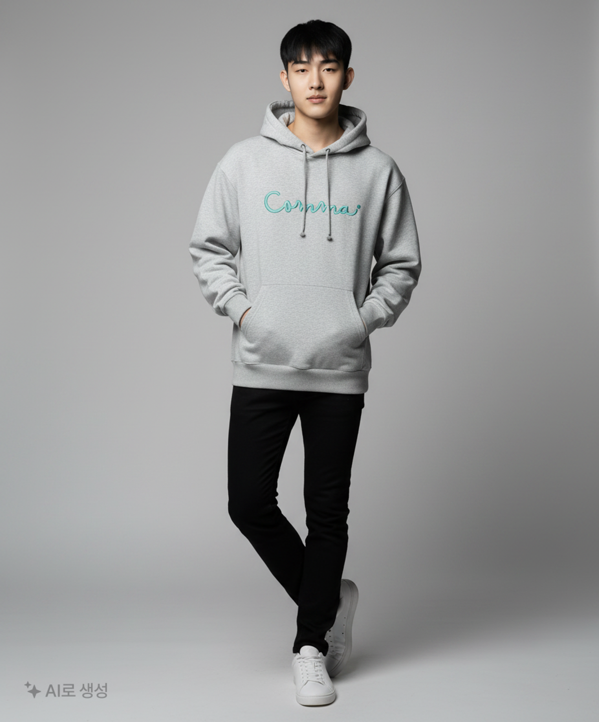 루오나인(RUONINE) 남녀공용 볼륨자수 오버핏 후드맨투맨 COHUDY_GREY(L) L