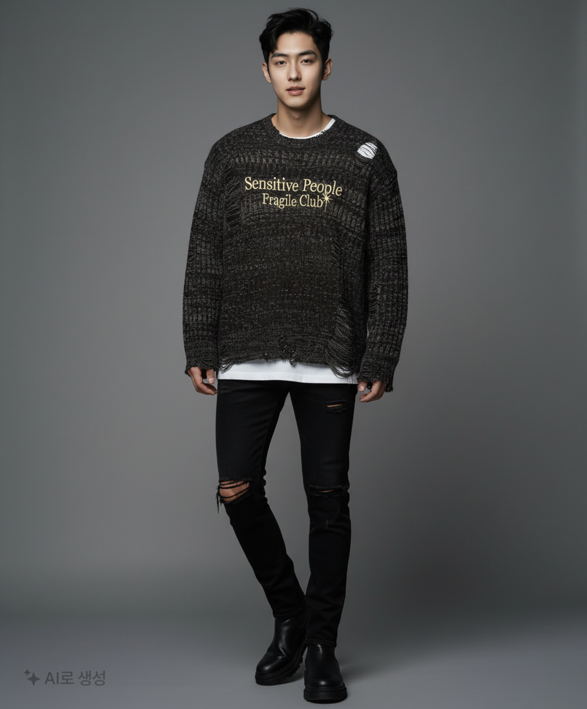 메인부스(MAINBOOTH) Fragile Club Damage Sweater(BLACK) M