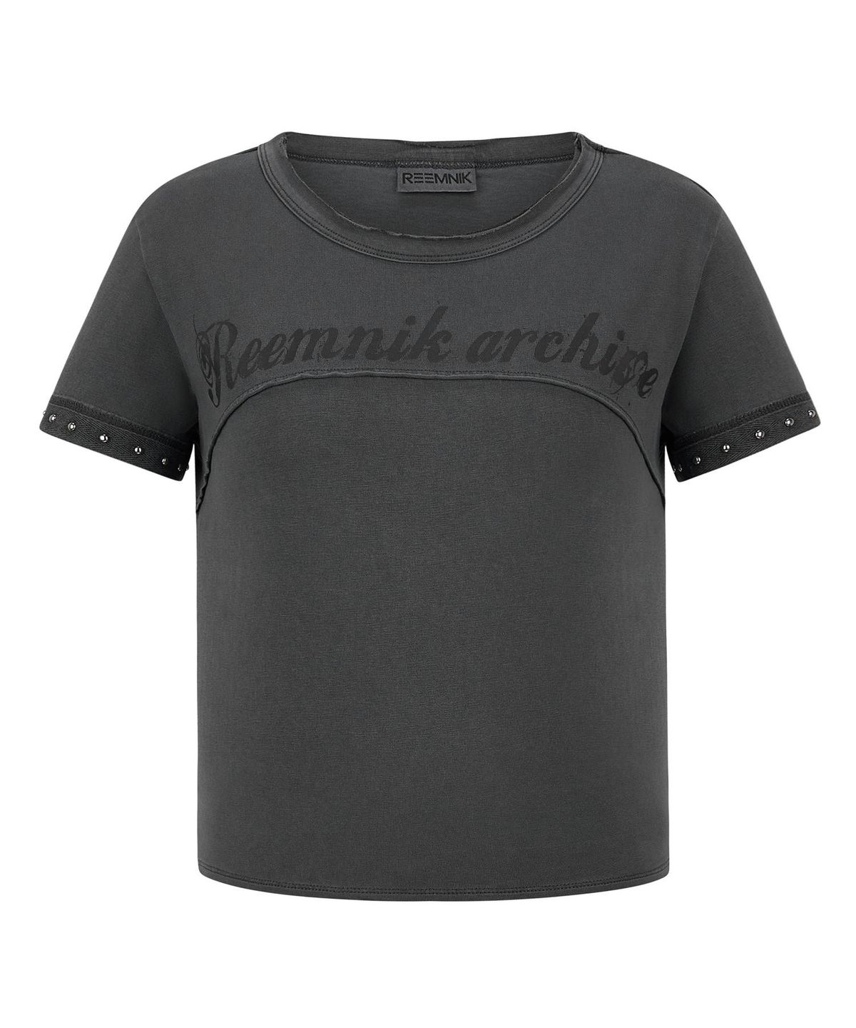림닉(REEMNIK) NOISE INCISION LINE VINTAGE WASHING SHORT-SLEEVED T-SHIRT [CHARCOAL]
