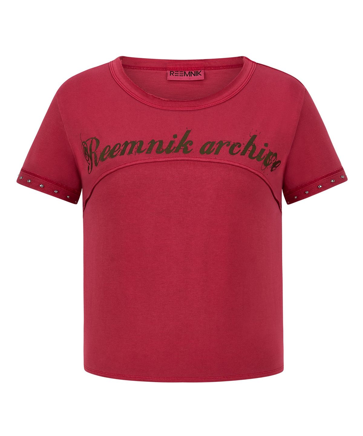 림닉(REEMNIK) NOISE INCISION LINE VINTAGE WASHING SHORT-SLEEVED T-SHIRT [RED]