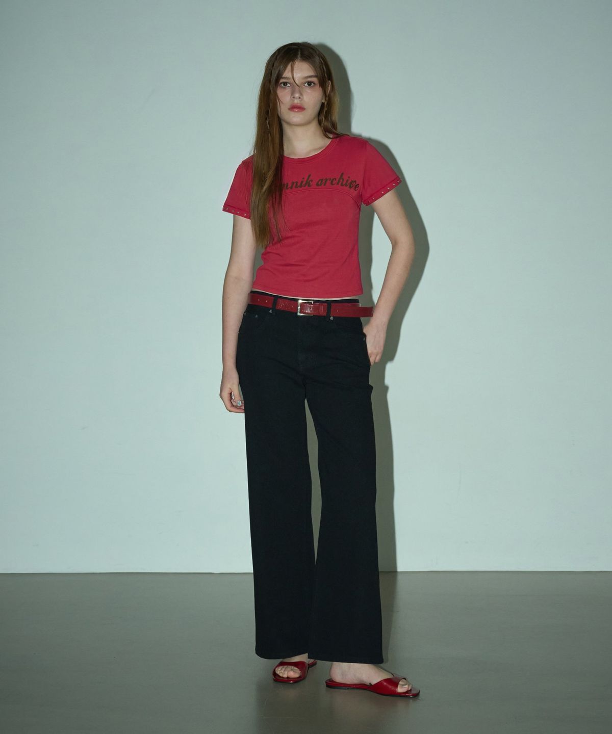림닉(REEMNIK) NOISE INCISION LINE VINTAGE WASHING SHORT-SLEEVED T-SHIRT [RED]