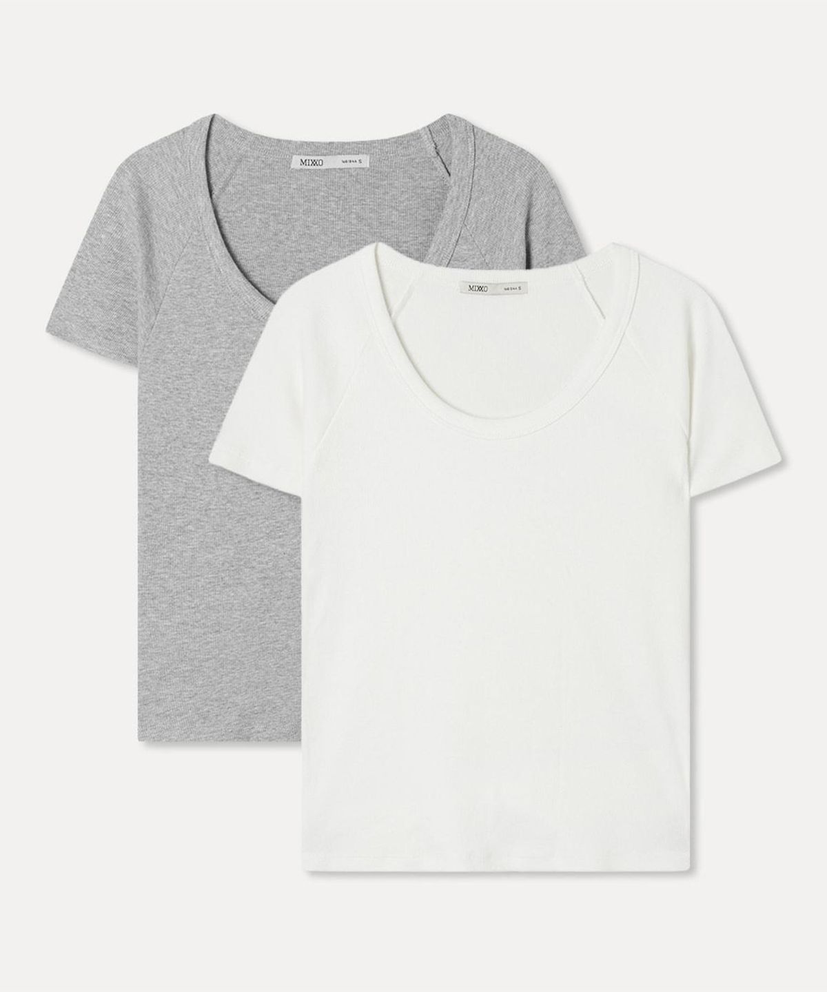 미쏘(MIXXO) [2PACK] 골지 U넥 반팔 티셔츠_MIWHWG900A