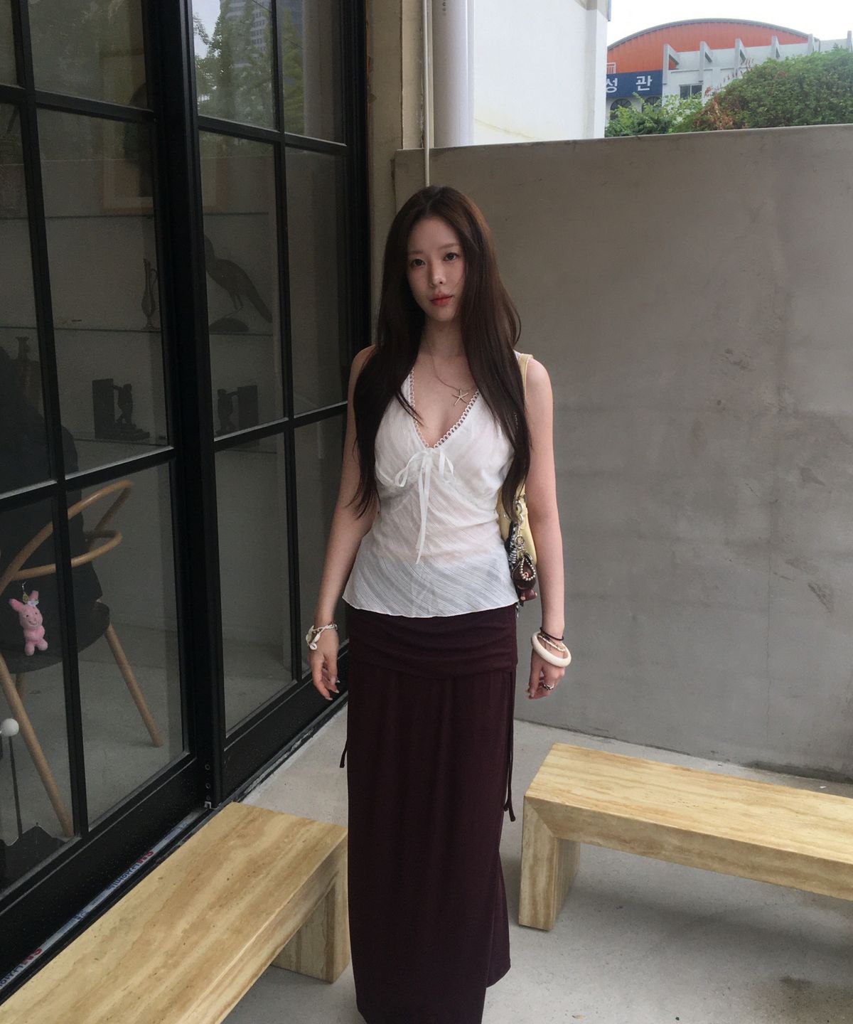 미쏘(MIXXO) 폴디드 밴딩 셔링 스커트_MIWWMG916C