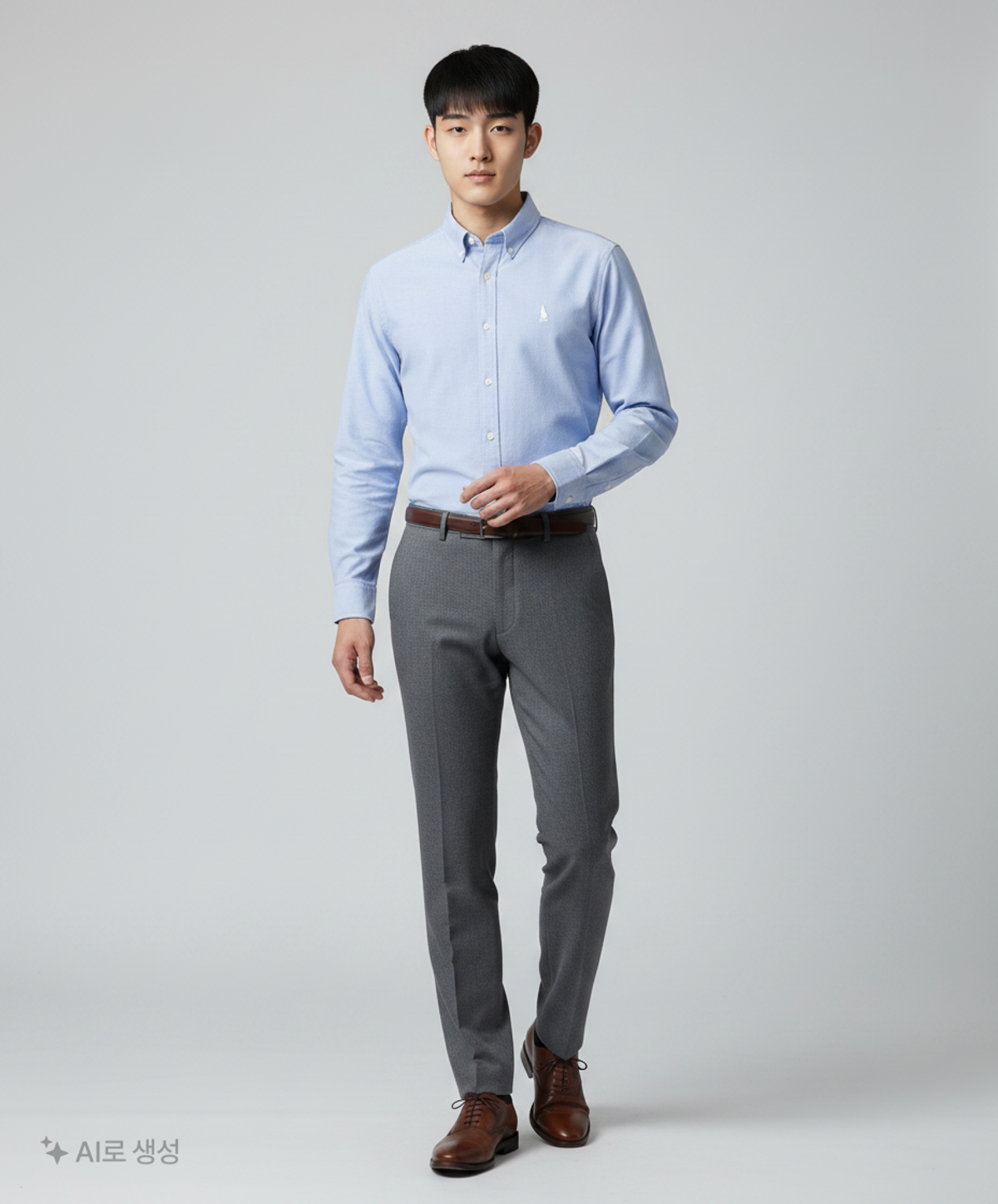 예일(YALE) 레귤러 핏 옥스포드 롱슬리브 셔츠_색스 블루 M