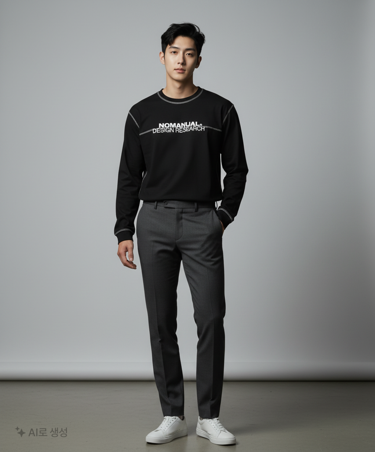 노매뉴얼(NOMANUAL) R.D LONG SLEEVE TEE - BLACK 100