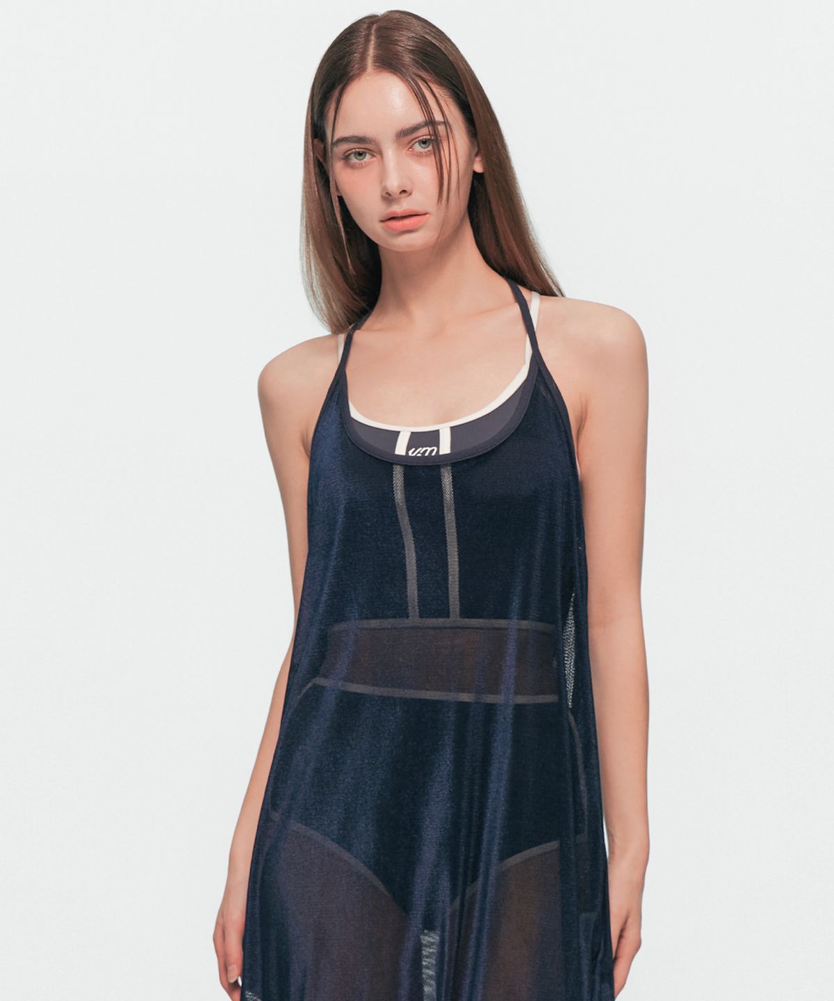 유움(UUM) VELVET MESH ONE-PIECE NAVY