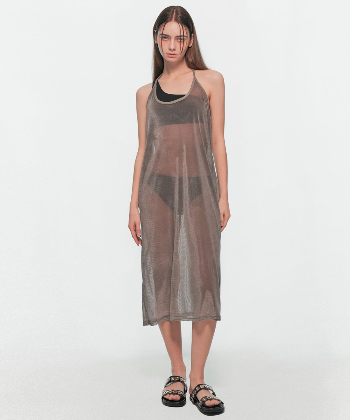 유움(UUM) VELVET MESH ONE-PIECE GRAY
