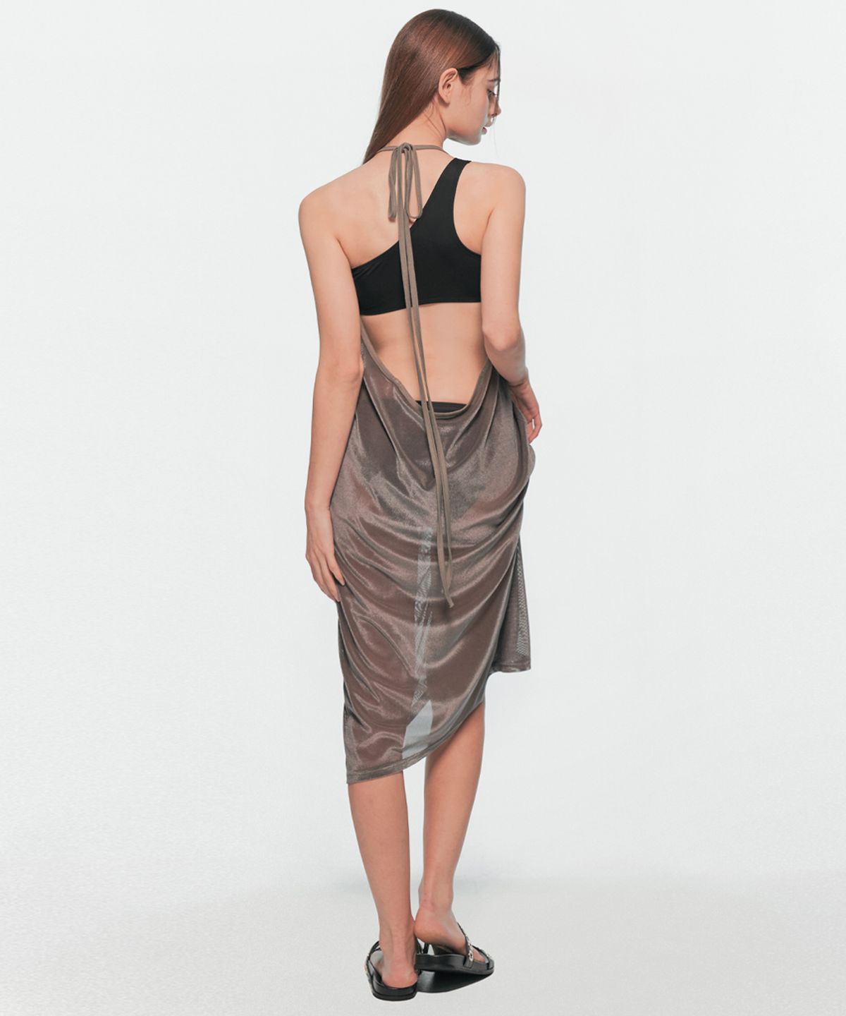 유움(UUM) VELVET MESH ONE-PIECE GRAY
