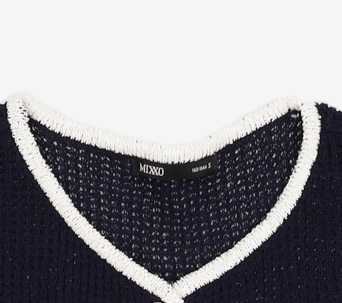 미쏘(MIXXO) 라운드넥 배색 반팔 가디건 MIWCKC714T S