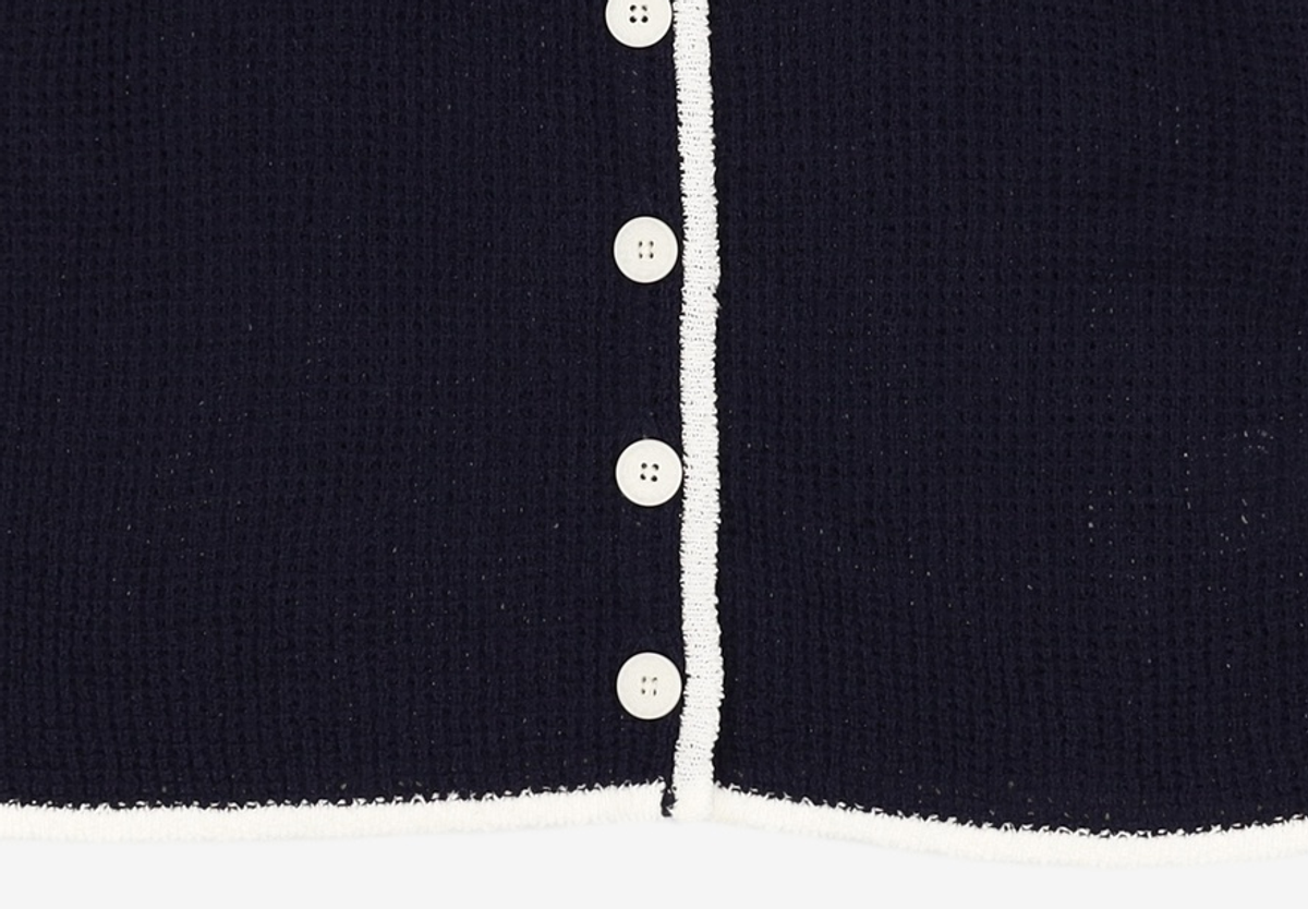 미쏘(MIXXO) 라운드넥 배색 반팔 가디건 MIWCKC714T S