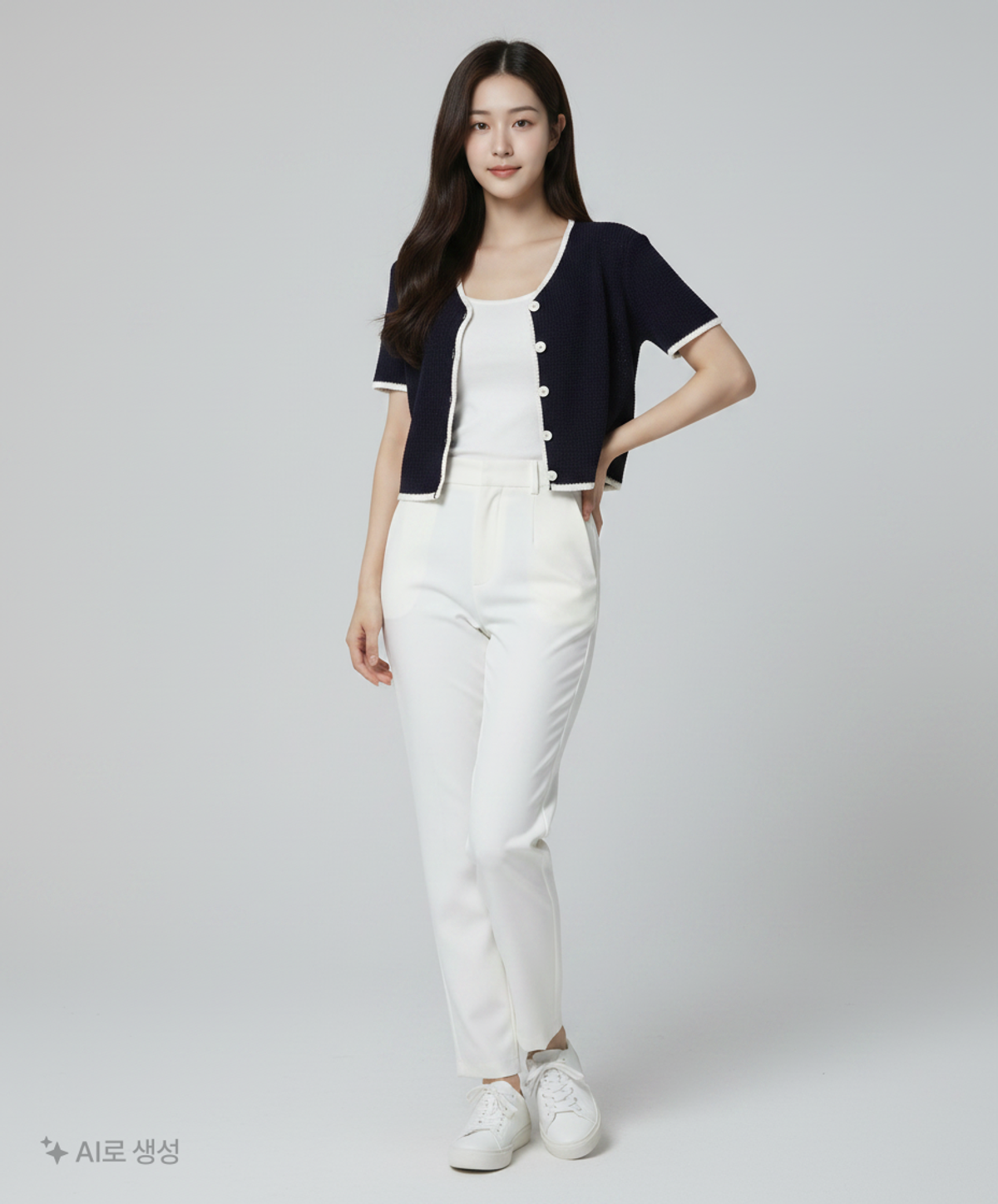미쏘(MIXXO) 라운드넥 배색 반팔 가디건 MIWCKC714T S